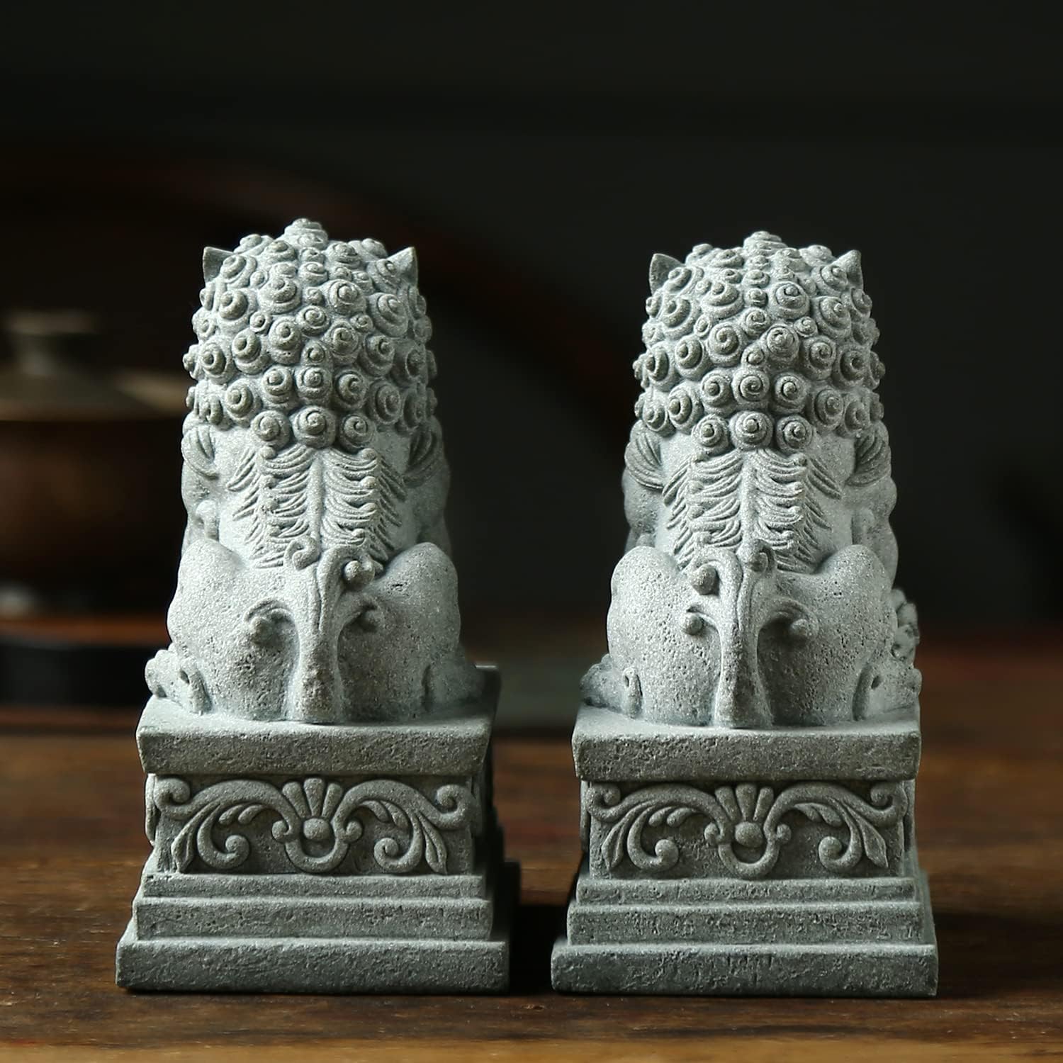Foo Dogs Statues Pair Guardian Lion Statues Fu Foo Dogs Stone Chinese Feng Shui Decor Housewarming Congratulatory to Ward Off Evil Energy (L)