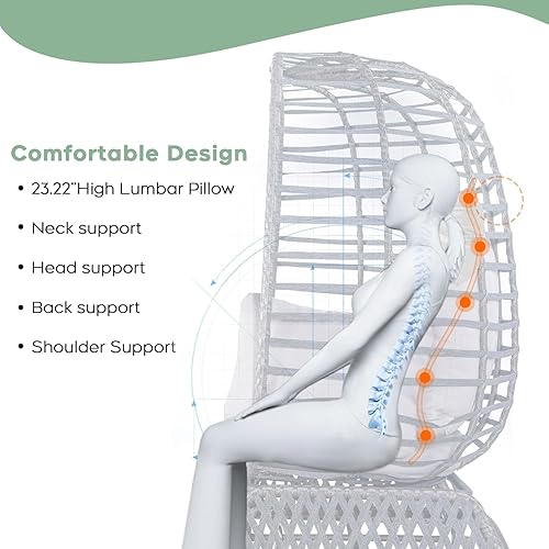 Vista 7 de Yechen Silla de doble huevo para exteriores, mecedora deslizante de gran tamaño con soporte de acero, sillas de mimbre tejidas a mano, capacidad