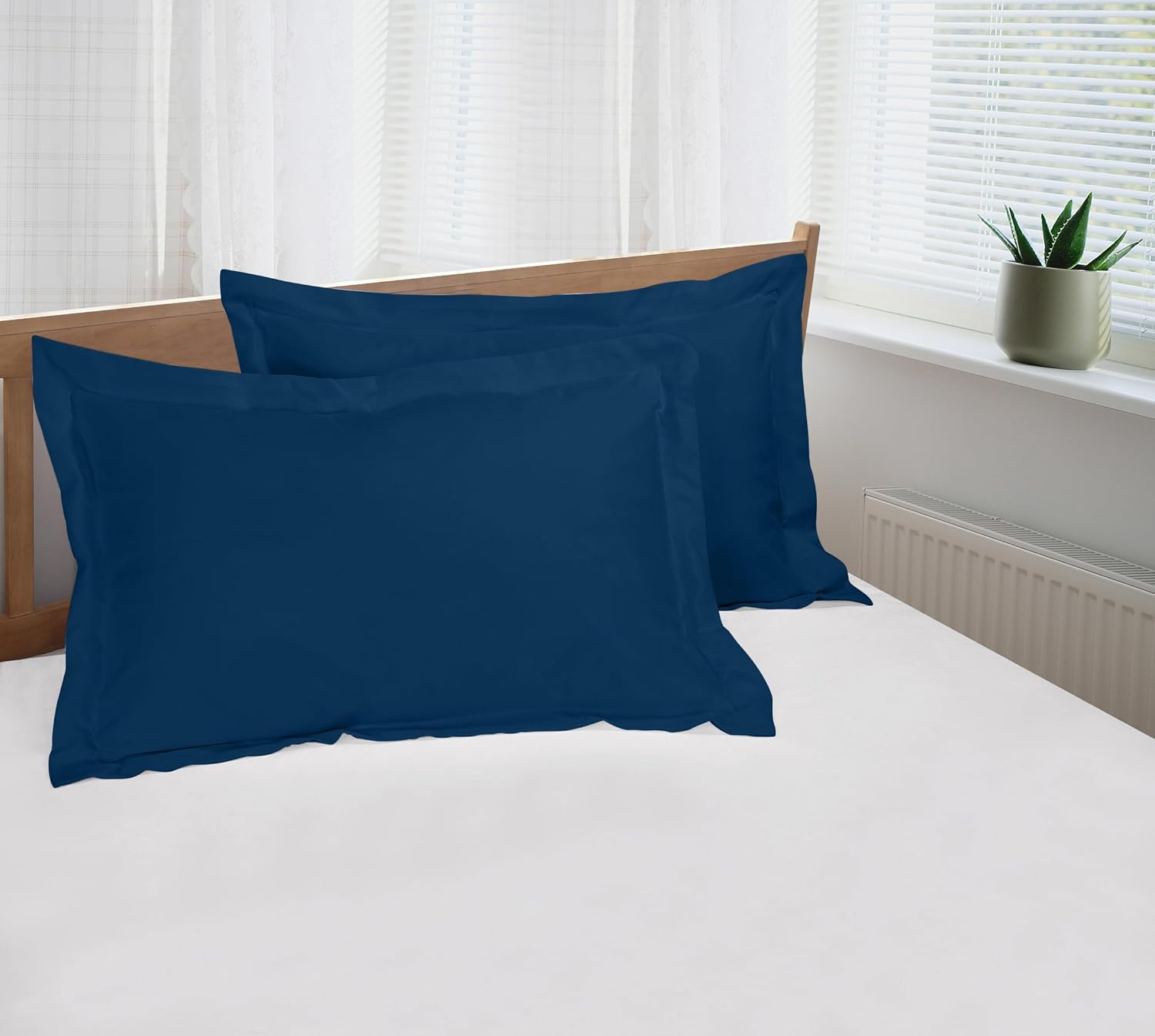 Royale Linens Pillow Shams 2 Pack Standard Size 20x26 Inch- Brushed 1800 Microfiber - Bed Pillow Shams, Wrinkle Resistant Super Soft and Cozy- Back Overlap Closure - Oxford Pillowcase (Standard, Navy)