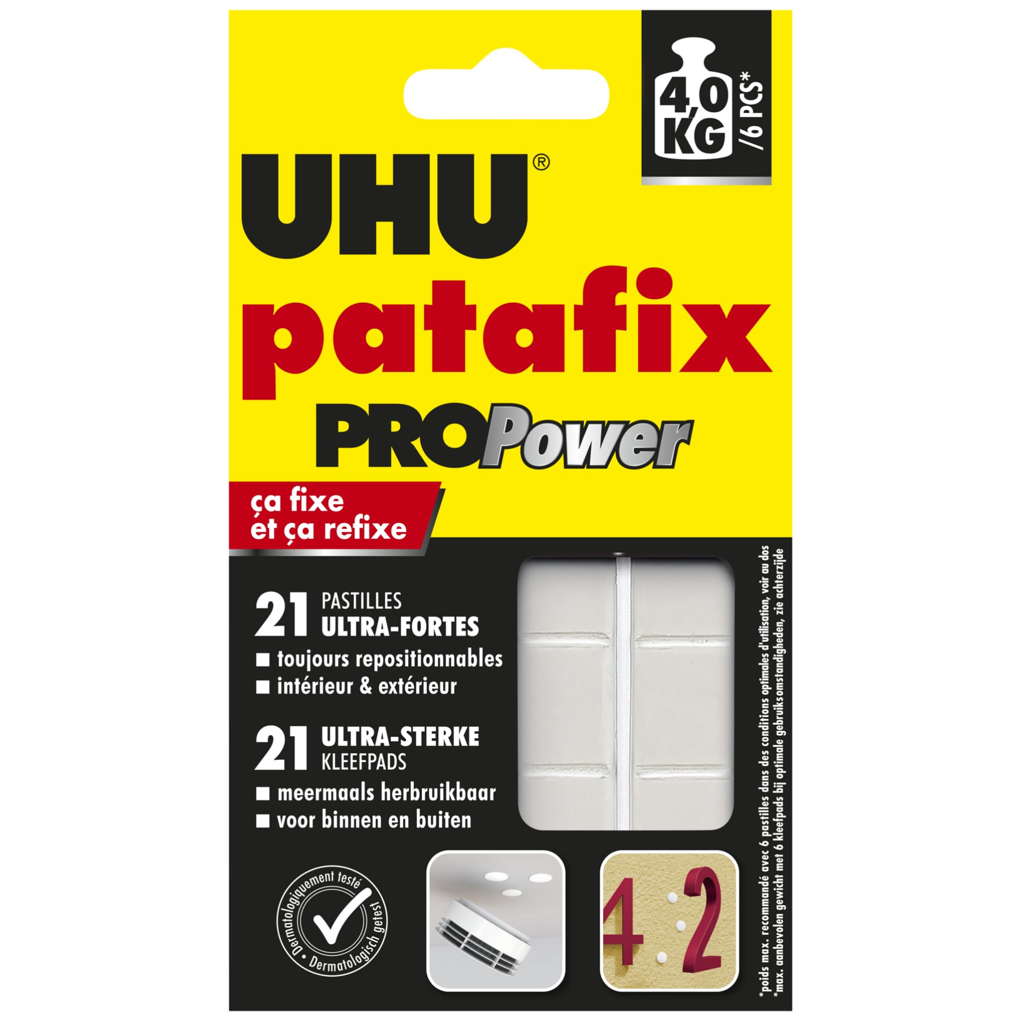 Pastilles adhésives prédécoupées UHU Patafix ProPower double face 4 kg