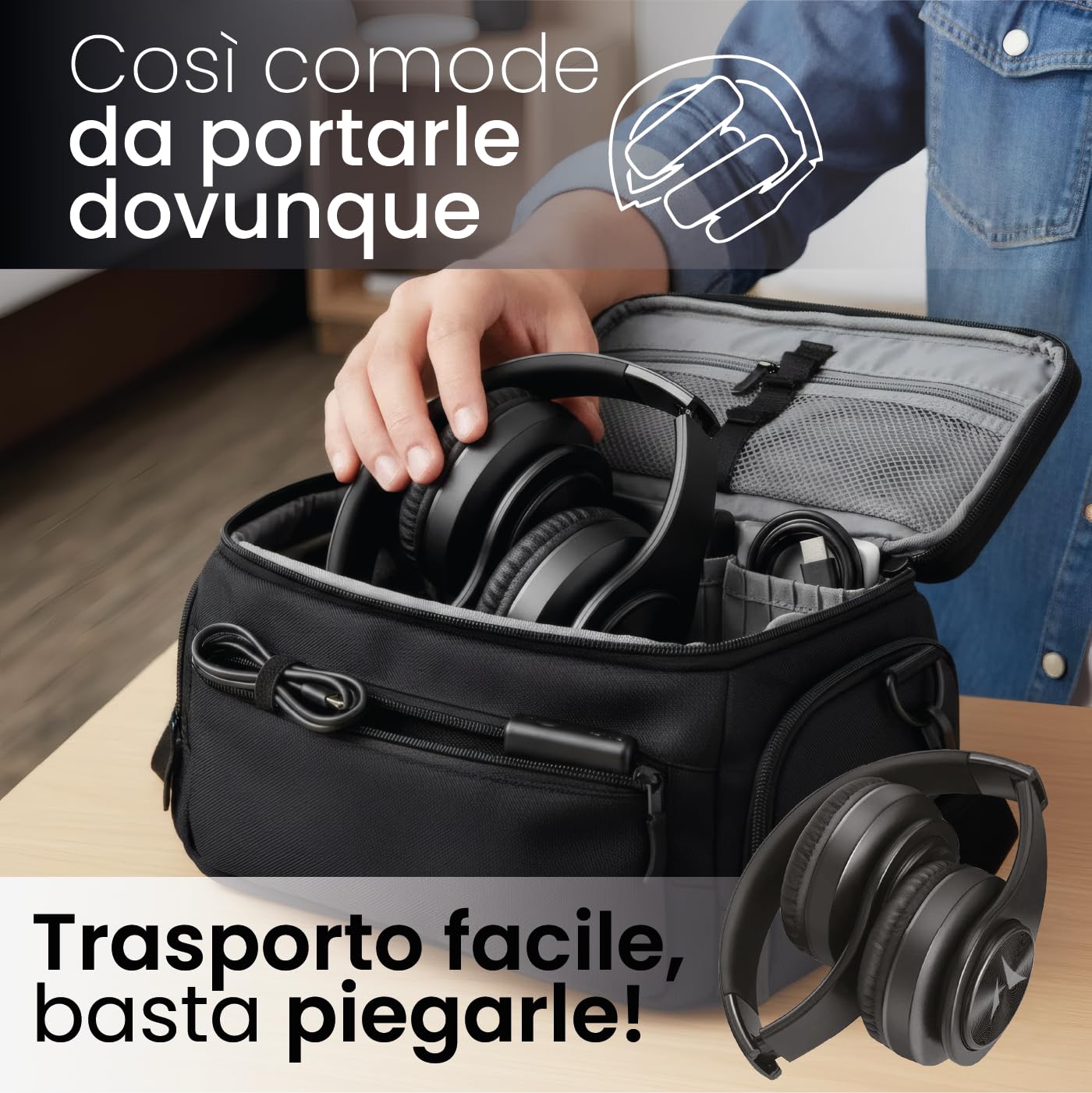 TECHMADE Cuffie Wireless per TV - Ricezione Fino a 30m - Facili da Configurare, Connessione UHF con Ricevitore - Include Adattatore e Cavo AUX, Ottico e Ricarica - Per Adulti, Anziani o Ipoudenti