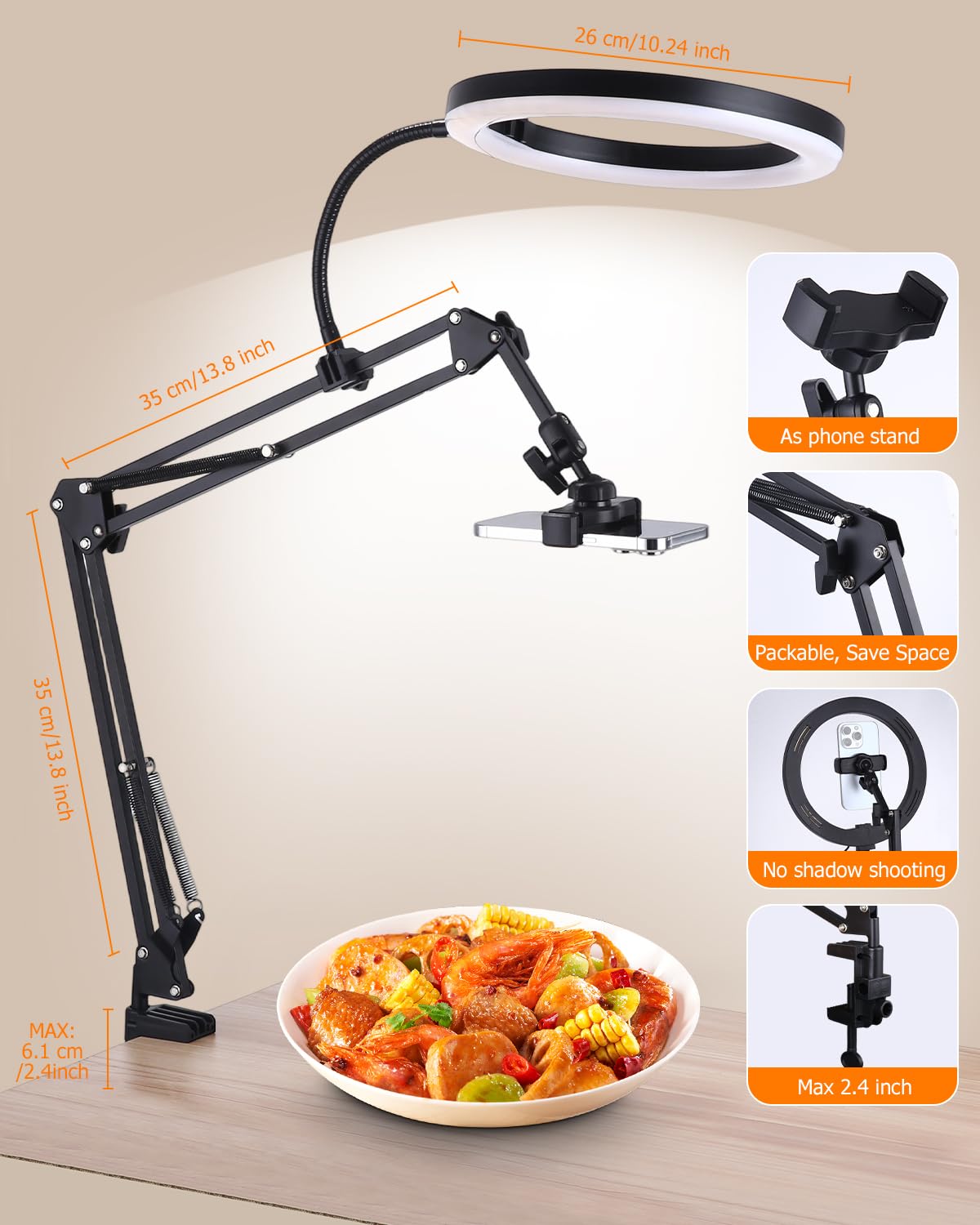 Treppiede per Smartphone con Luce Anulare LED 26 cm, Dimmerabile