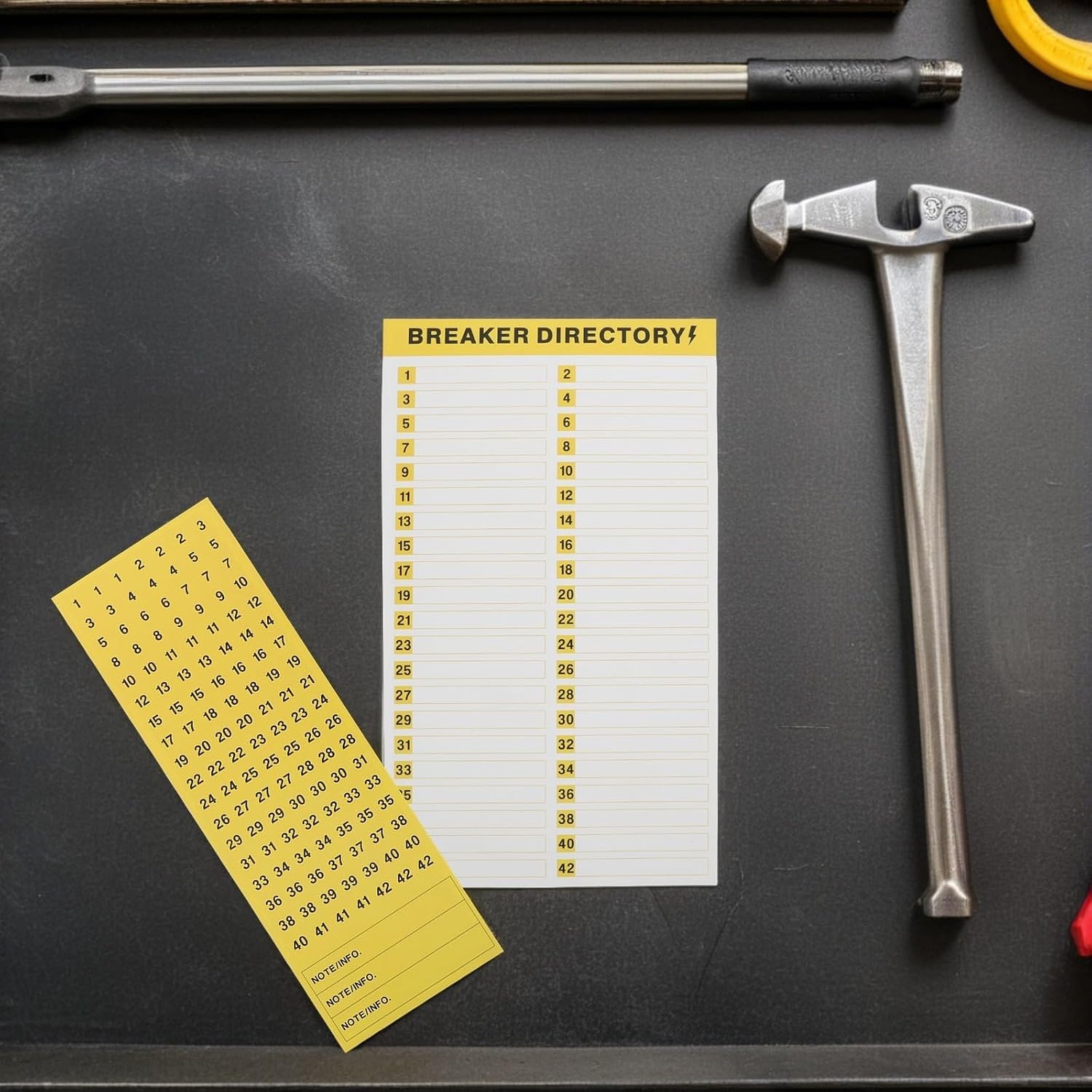 10sheet Breaker Panel Labels Number Stickers Yellow Paper | Self-adhesive Sheet Format, Heat and Abrasion Resistant, Quick Fault Response and Identification for Residential Power