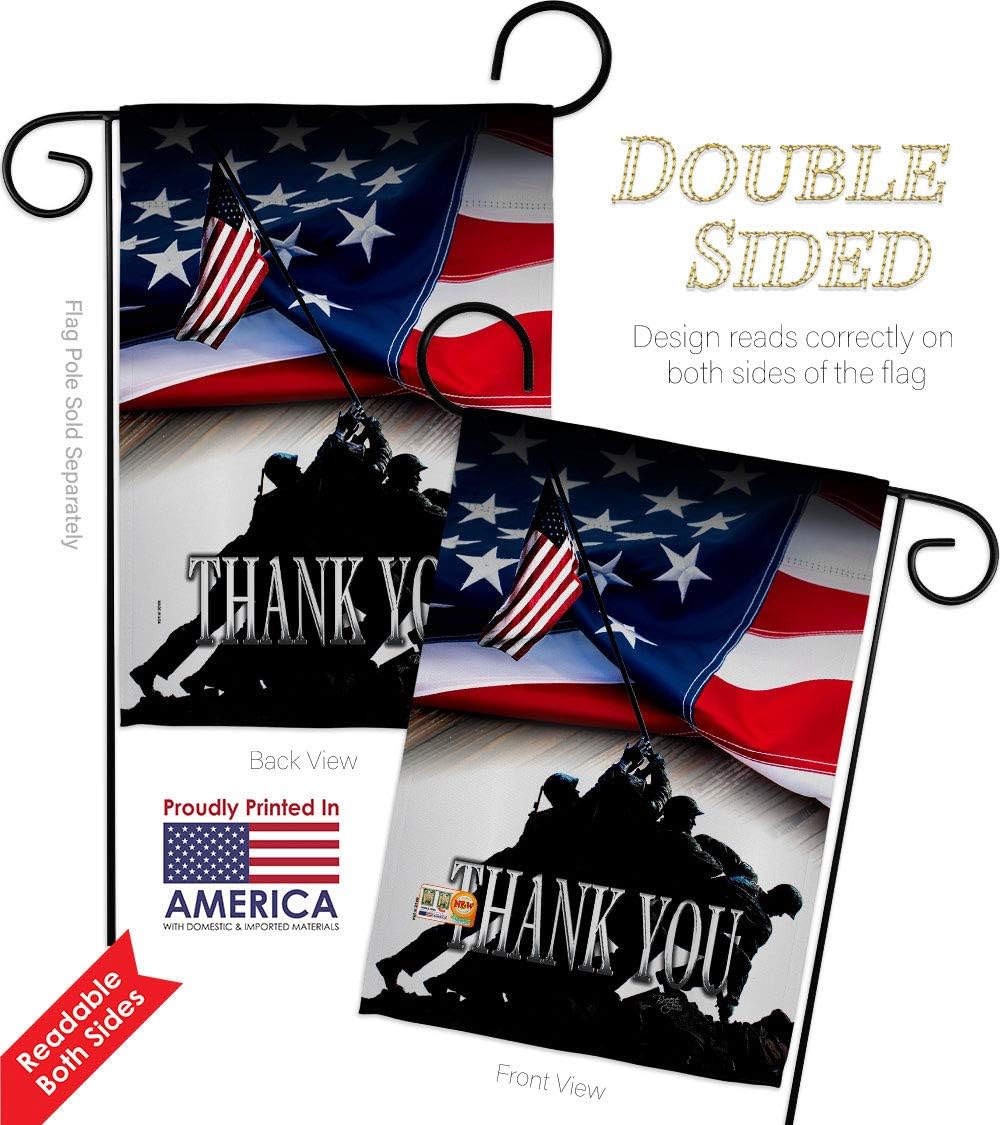 Breeze Decor G161088 Thank You Americana Patriotic Impressions Decorative Vertical Garden Flag 13" x 18.5" Printed In USA Multi-Color
