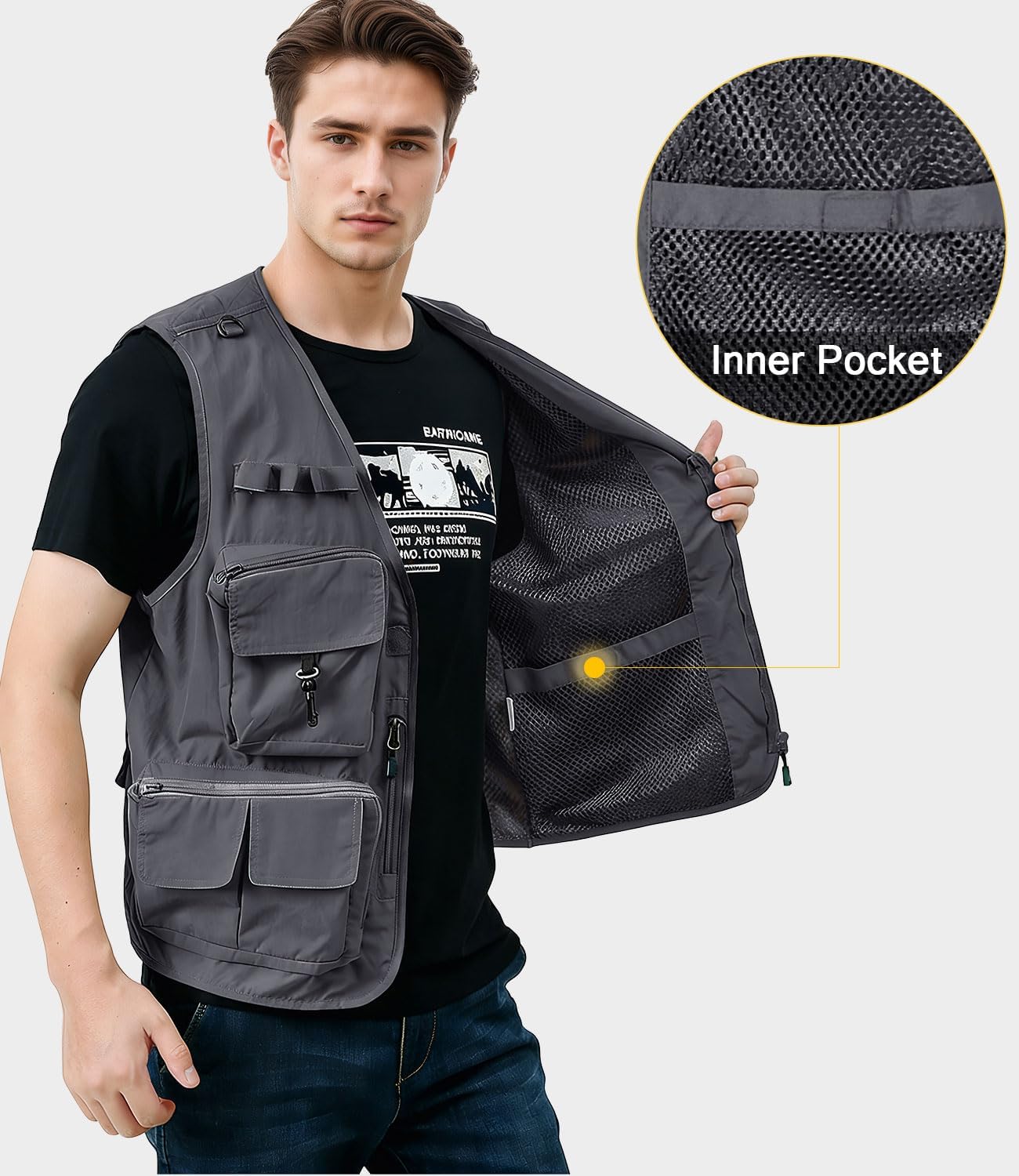 Men's Summer Outdoor Fishing Vest Hiking Travel Photo Vest Multi-Pockets Photography Utility Vest
