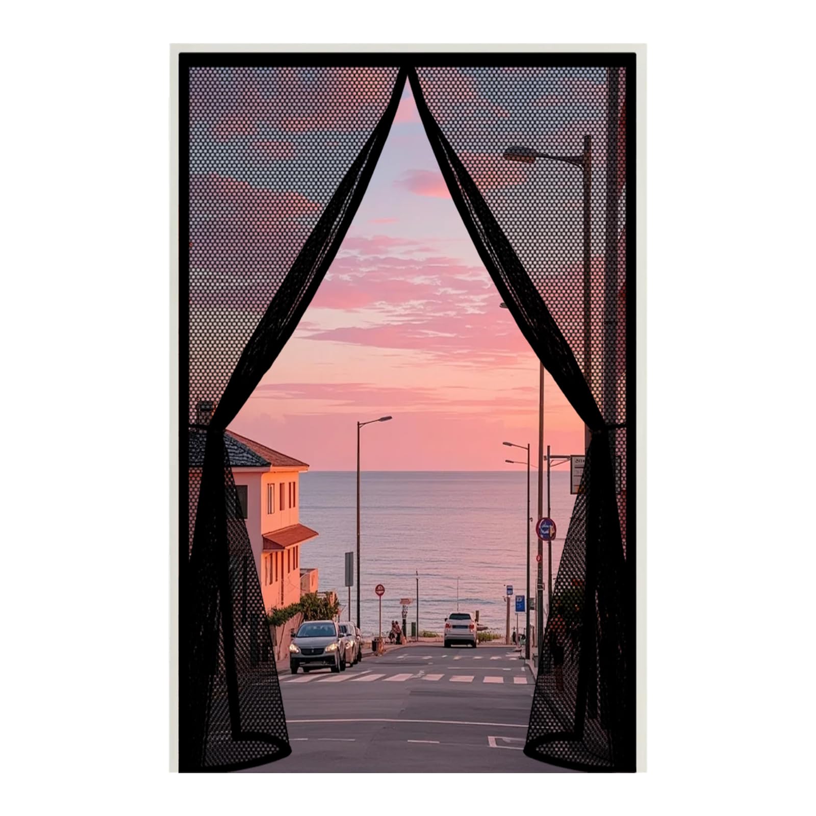 Mesh Curtain 160 x 205 cm Keep Bugs Out, Full Frame Magic Tape, Powerful Magnets, Self Sealing, No Drill Installation, Self-Sealing Bug Mesh for Patio Exterior Indoor Doors, Black