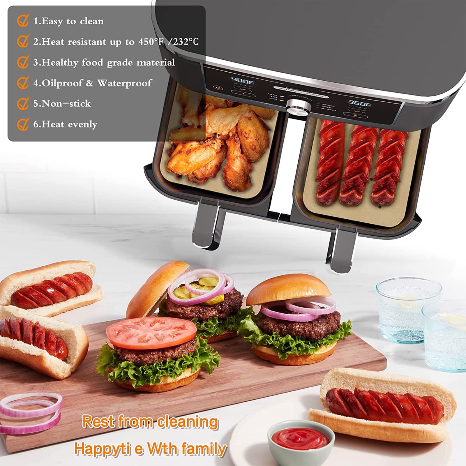 200 Fodere Carta Forno Usa E Getta Per Friggitrice Ad Aria Ninja Foodi DZ201 DZ401, Antiaderenti 21.6x14 Cm - 2