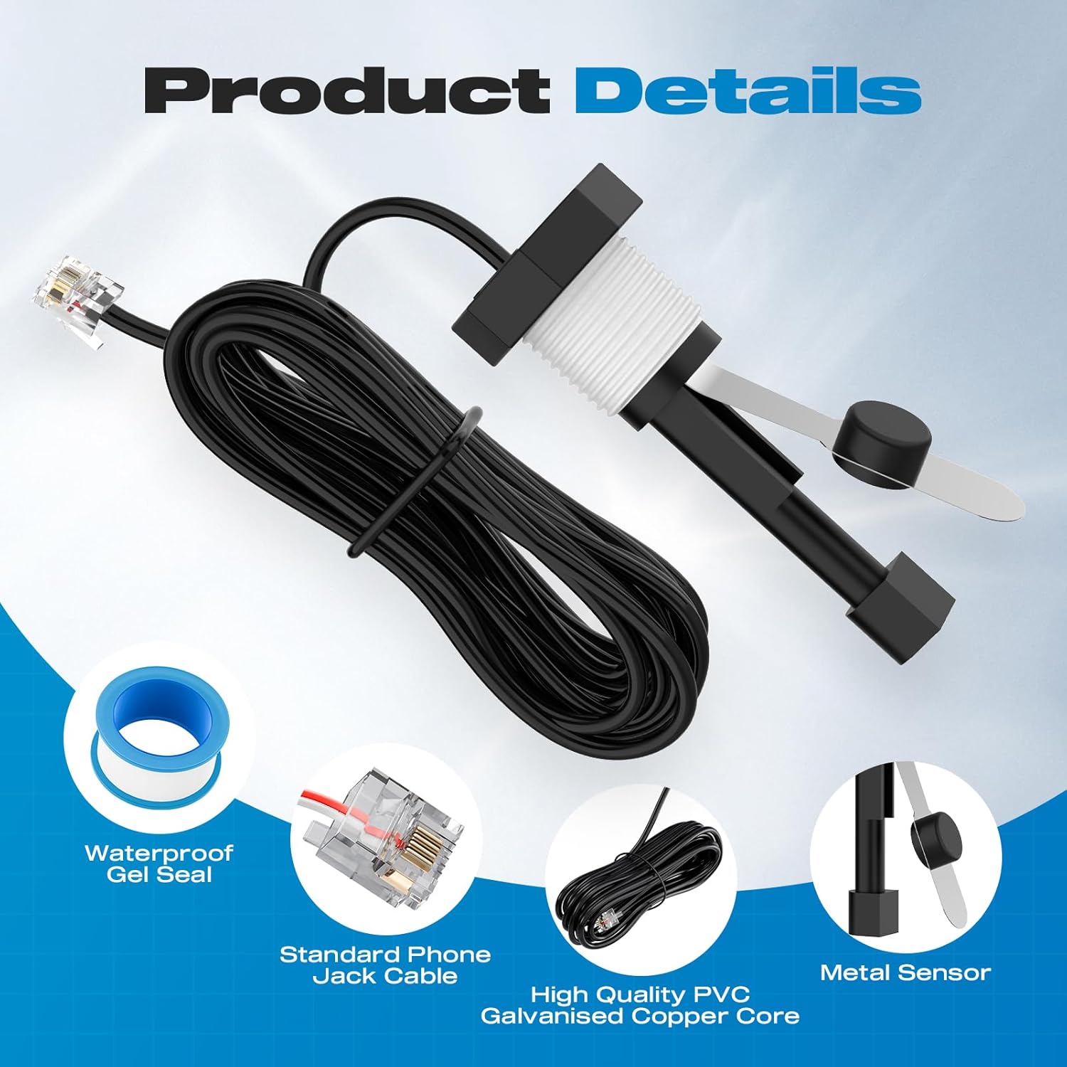 Flow Switch, GLX-FLO-RP for Hayward Goldline Aquarite Salt System Metal Pool Flow Sensor Suitable Hayward Salt Cell and Chlorine Generator with 15ft Cable