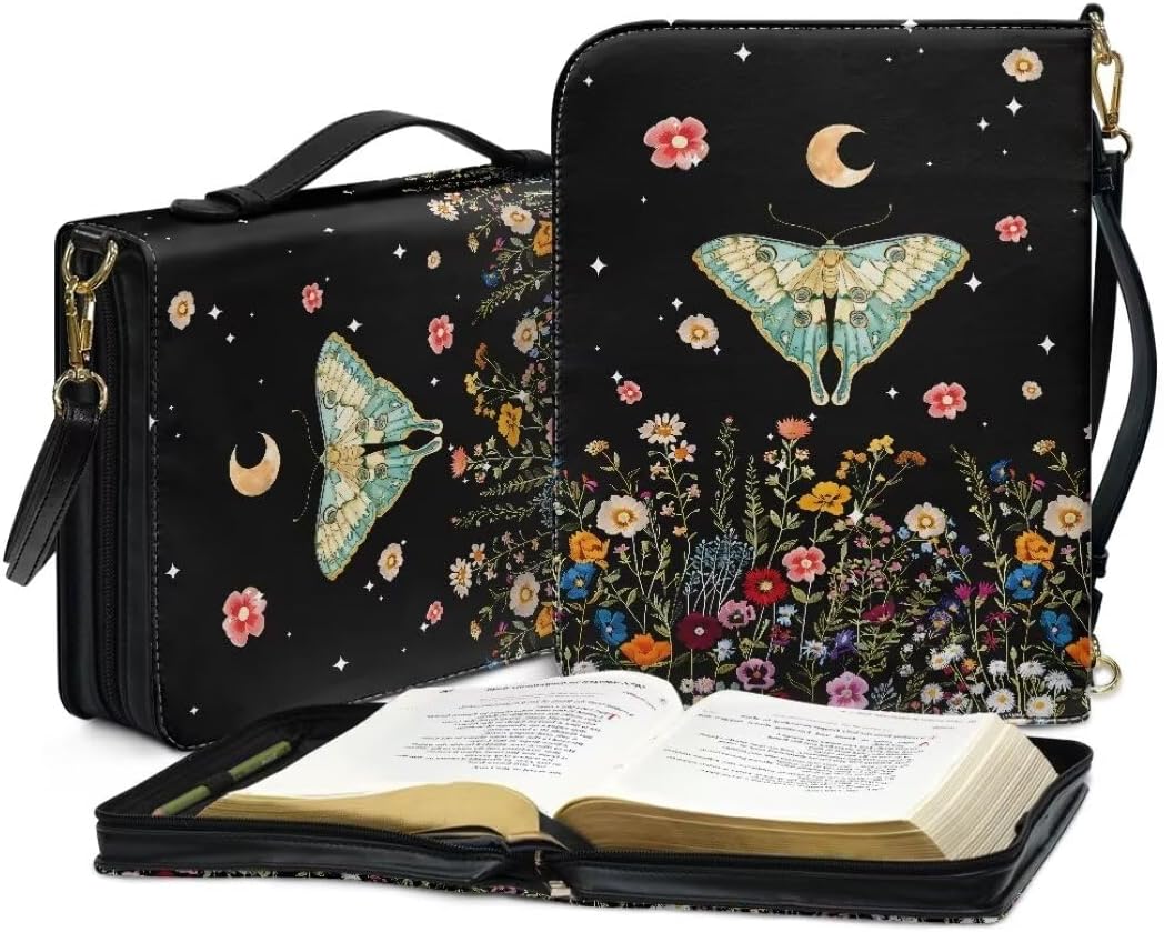 Coldinair Floral Bible Cover Case for Women,God is Within Her PU Leather Bible Cover Bag Large Size Study Bible Tote Bag Carrying Book Scripture Journaling Notebook Protector