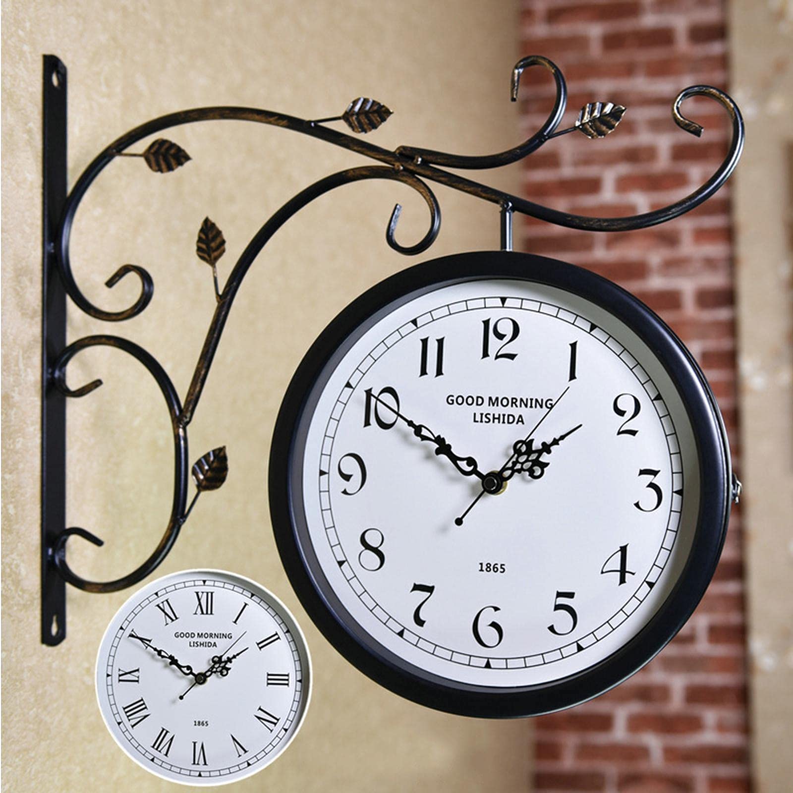 Ancienne horloge de gare double face avec support vintage d'exception