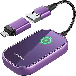 Luckymore Wireless Carplay Adapter, Converts Wired to Wireless Carplay Dongle for Wireless Control Plug & Play Carplay Fit for Cars from 2015 & for Apple iPhone iOS 10+ Purple