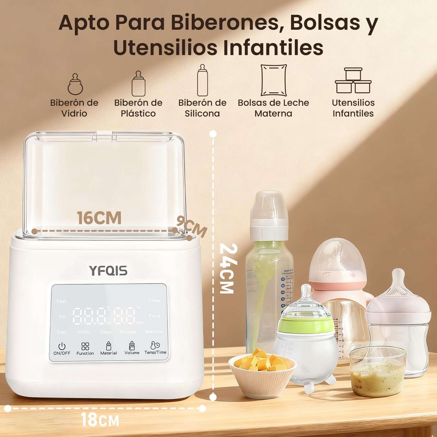 Calienta Biberones Doble, 10 en 1 Esterilizador Biberones, Calienta/Descongela Leche Materna y Purés, Control Preciso de Temperatura, con Pantalla LCD, Temporizador, Apagado Automático (Blanco)