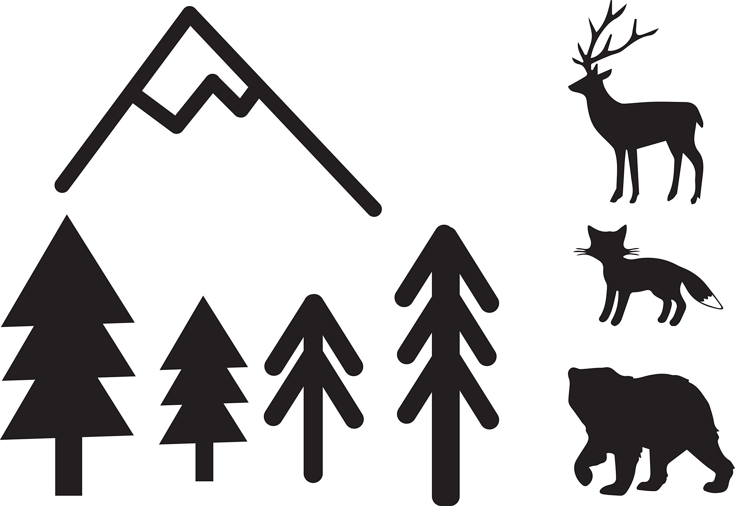 Woodland Animal Home Decor Vinyl Wall Decals Pack of 48 (Black)