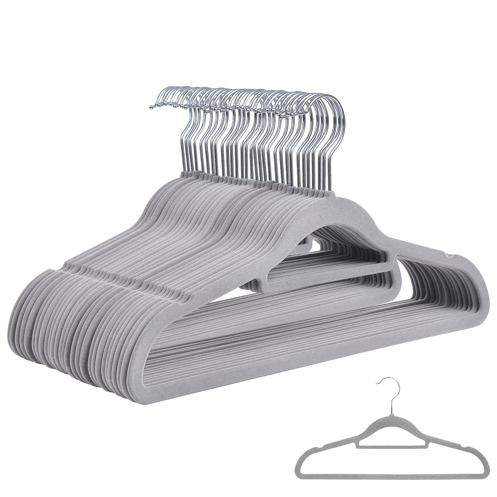 Rainberg 30 Grey Luxury Velvet Hangers Non-slip Flocked and Space Saving Coat Clothes Hangers with Tie Bar (Grey)