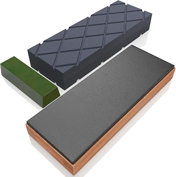 Sharp Pebble Large Dual Grit Flattening Stone & Classic Leather Strop kit with Polishing Green Compound