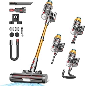 48 Kpa/550W/70Min Aspiradora sin Cable, 2.0L Aspirador de Mano con Pantalla Táctil, Cepillo Antienredos, Carga de Pared, Escoba Aspiradora sin Cable para Suelo Alfombra Pelos de Mascotas Automóviles