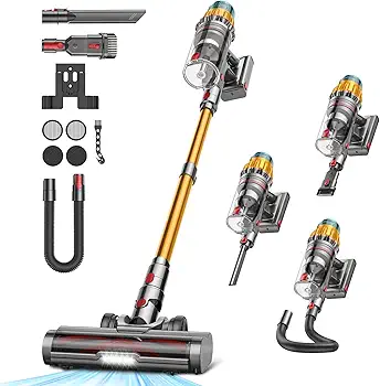 48 Kpa/550W/70Min Aspiradora sin Cable, 2.0L Aspirador de Mano con Pantalla Táctil, Cepillo Antienredos, Carga de Pared, Escoba Aspiradora sin Cable para Suelo Alfombra Pelos de Mascotas Automóviles