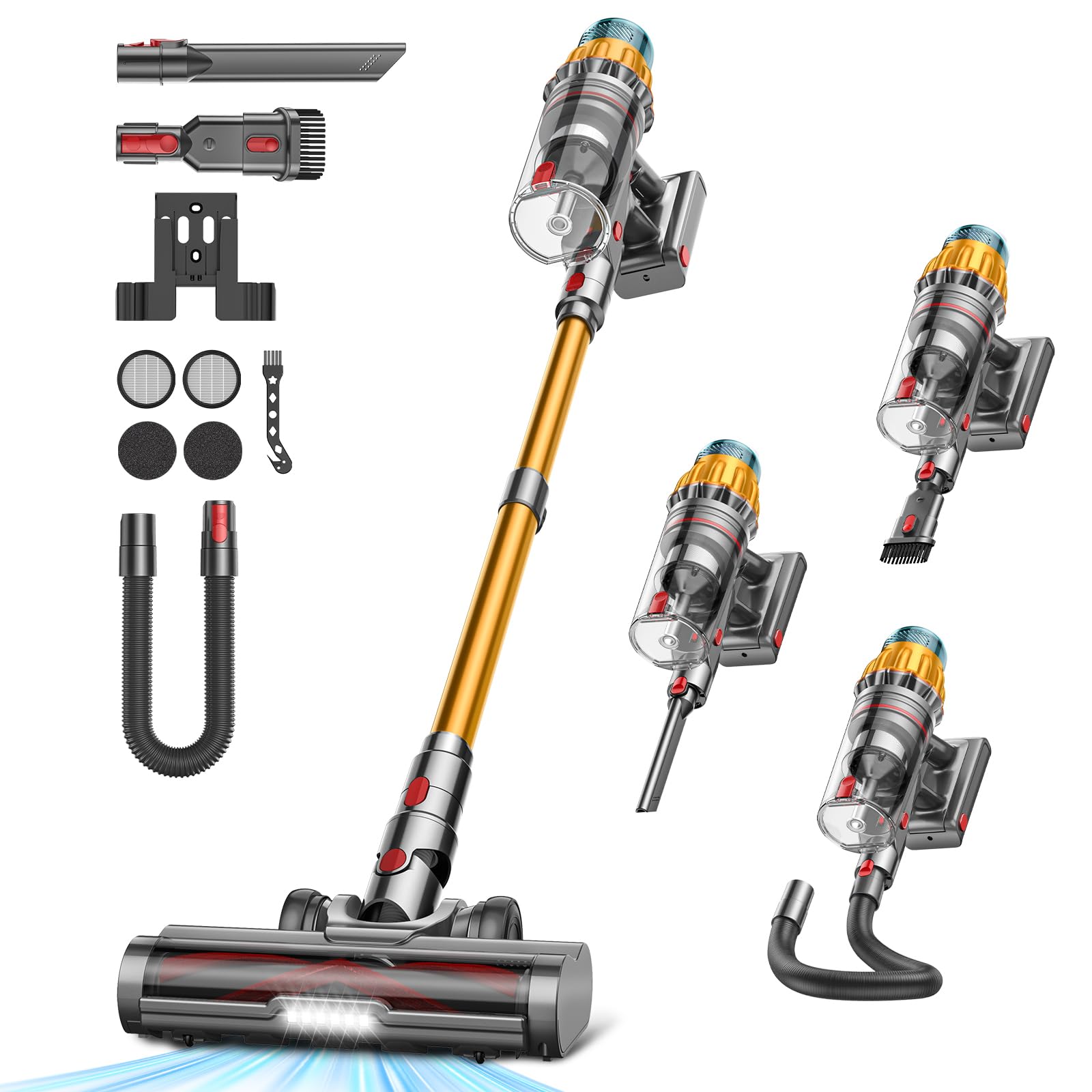 48 Kpa/550W/70Min Aspiradora sin Cable, 2.0L Aspirador de Mano con Pantalla Táctil, Cepillo Antienredos, Carga de Pared, Escoba Aspiradora sin Cable para Suelo Alfombra Pelos de Mascotas Automóviles
