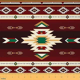 Feelyou Southwest Native Fabric by The Yard Southwestern Geometric Upholstery Fabric for Chairs Tribal Boho Red Indoor Decor for DIY Sewing Craft Projects 10 Yards ，Soft Flannel