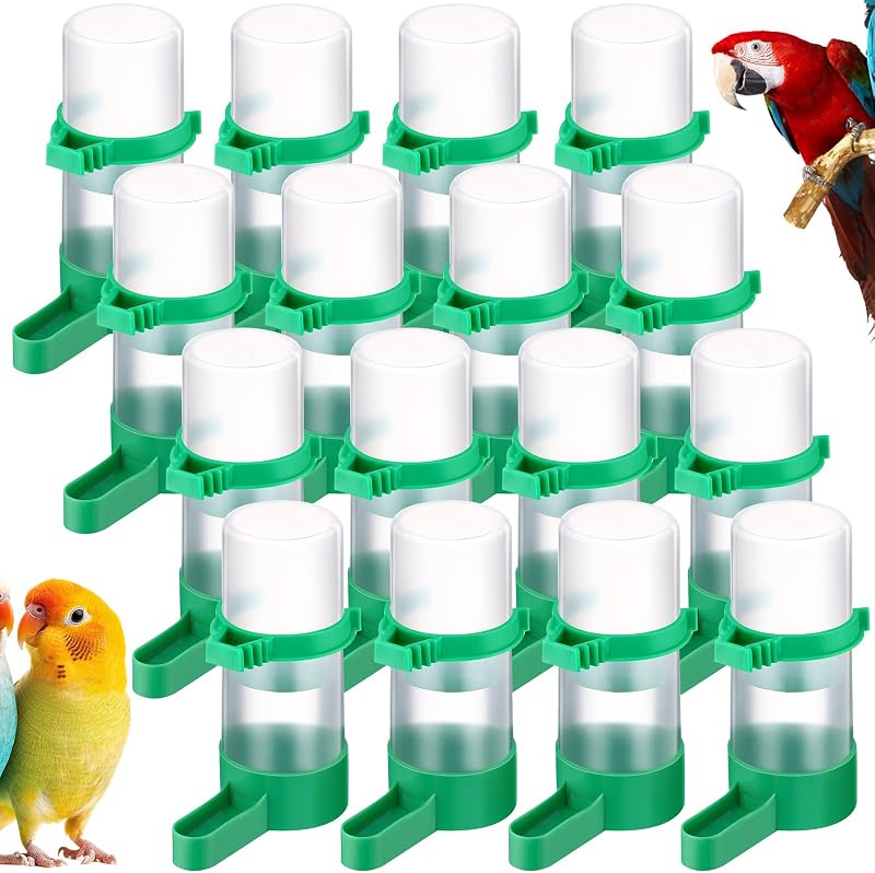 Threehoney 16 unidades dispensador automático de agua para pájaros, alimentador de agua de plástico a granel, bebedero para mascotas, loros, jaula, periquitos, cacatúas, periquitos, palomas, codornices, pájaros, suministros de riego, botella para beber