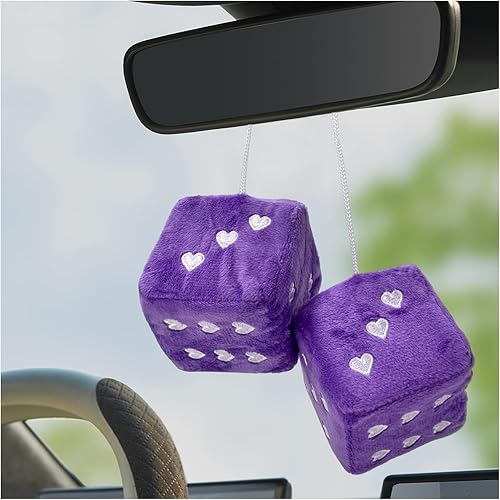 1 par de dados de felpa mullidos para espejo de automóvil, dados cuadrados retro de 3 pulgadas con forma de corazón, adorno colgante de dados retro