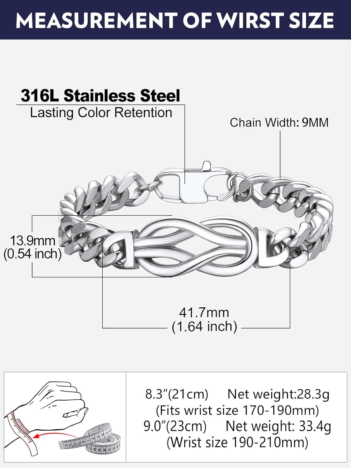 Bandmax Inifinity Love Knot Cuban Link Chain Bracelets for Men Stainless Steel/Black Mens Bracelet with Love Message Card Gift for Son Grandson Husband Father - Image 6