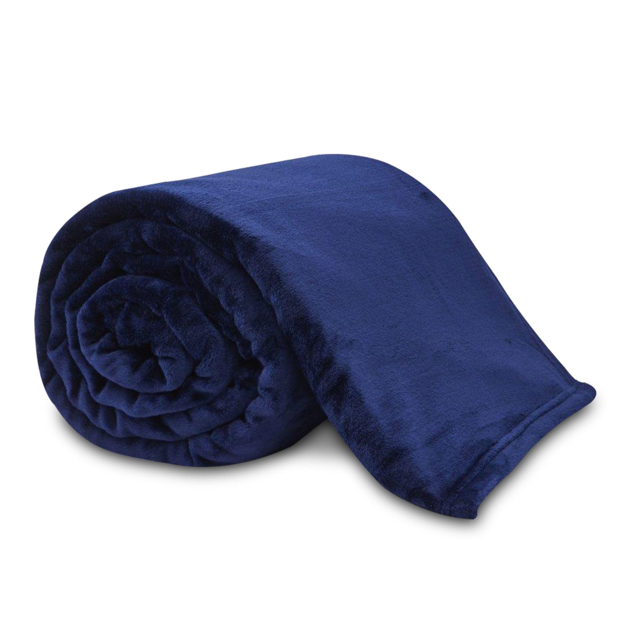 VELVETIO Premium Flannel Fleece Throw 200 x 240cm, Super Soft Lightweight Thermal Warm Sofa Bed Blanket, Cuddly & Fluffy Large Plain Throws for Armchair, Navy