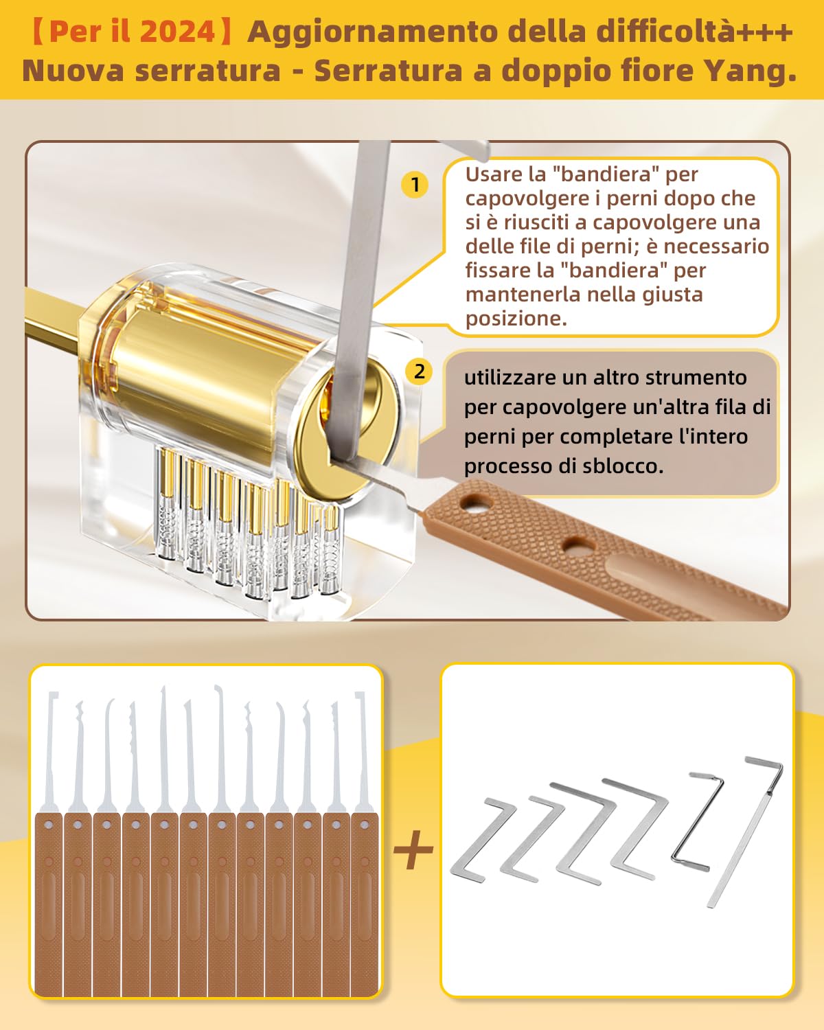 Eventronic 36+5 Pezzi Set Grimaldelli, [2025 Aggiungere Le Nuove Serrature Più Impegnative] Lockpicking Set con 5 Serrature Trasparenti, Manuale di Sblocco per Principianti e Fabbri Professionisti