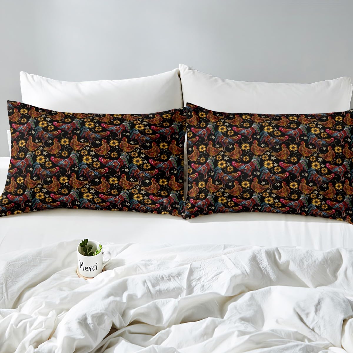 Lenzuola Queen Size Con Animali Rustici – Set 4 Pezzi Grigio Gallo Per Bambini - 5