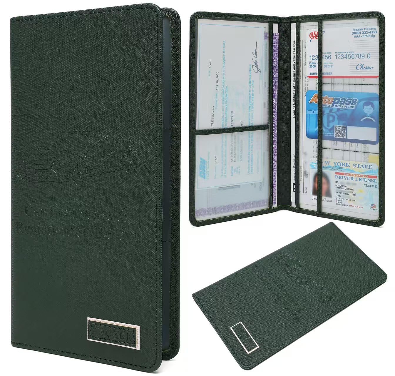 XROZRK Premium Leather Car Registration & Insurance Card Holder with Magnetic Closure, Vehicle Document Organizer for License, ID Cards & Essential