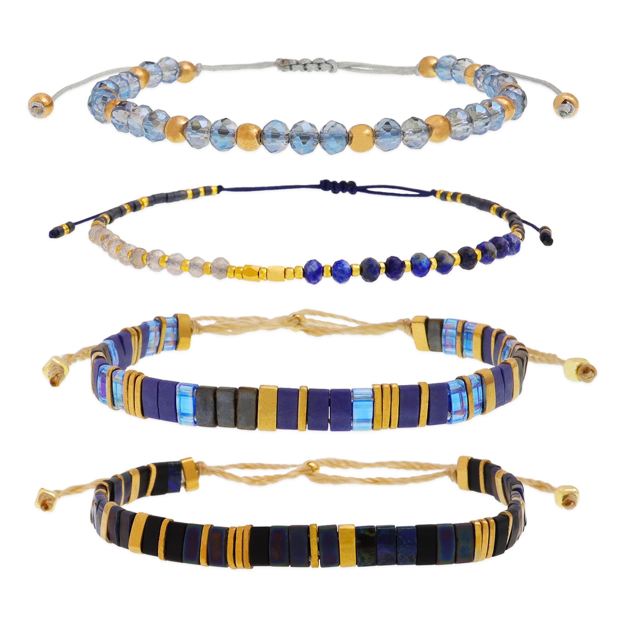 Agriajun Tila Flat Beads Bracelets Stack Set for Women, Handmade Gold Beads Gemstone Colorful Stretch String Bracelet Outfit Accessories Jewelry Gift.