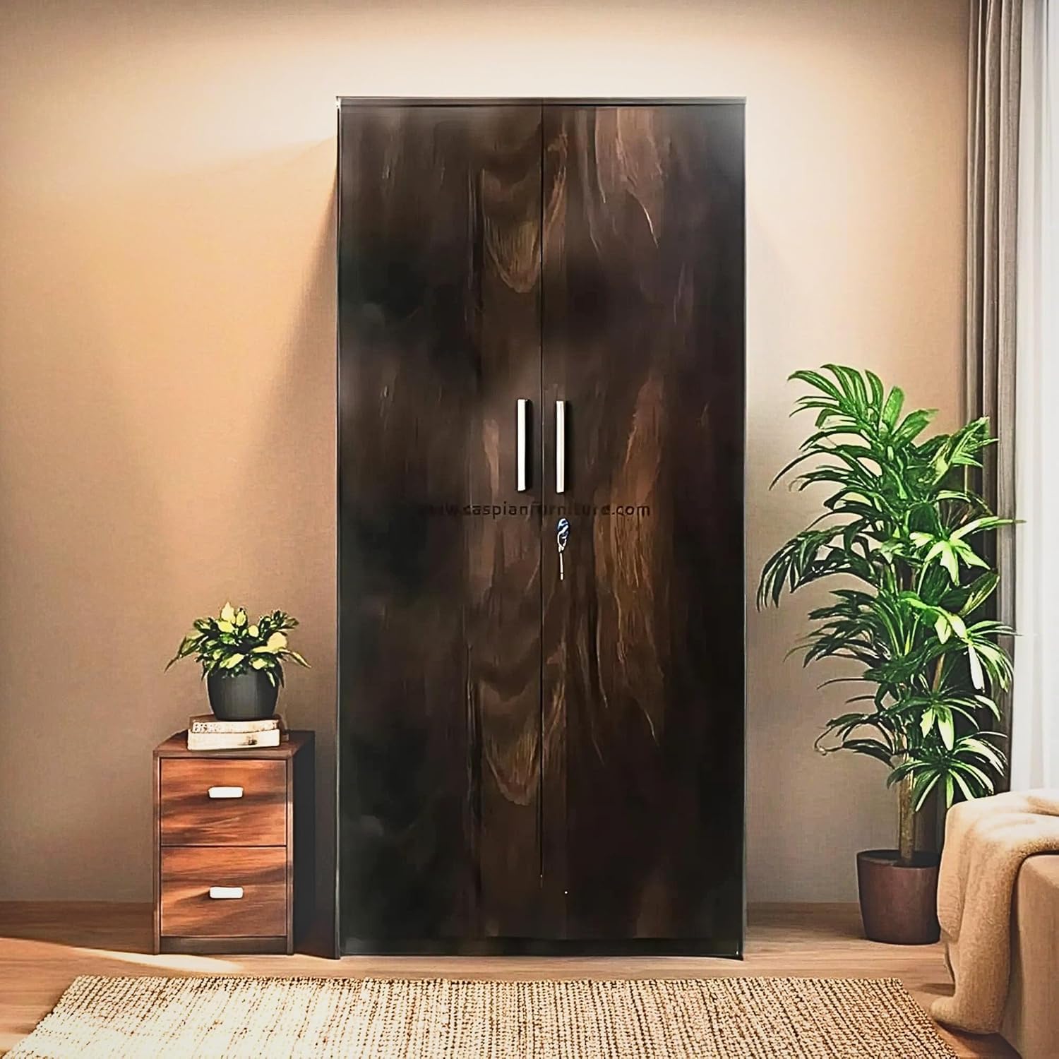 CASPIAN Engineered Wood Double Door Wooden Wardrobe (Black Wenge) | Pre-Assembled Furniture | Cupboard/Almirah for Bedroom Clothes Storage Organizer with 6 Shelves and Key Lock-picture-29