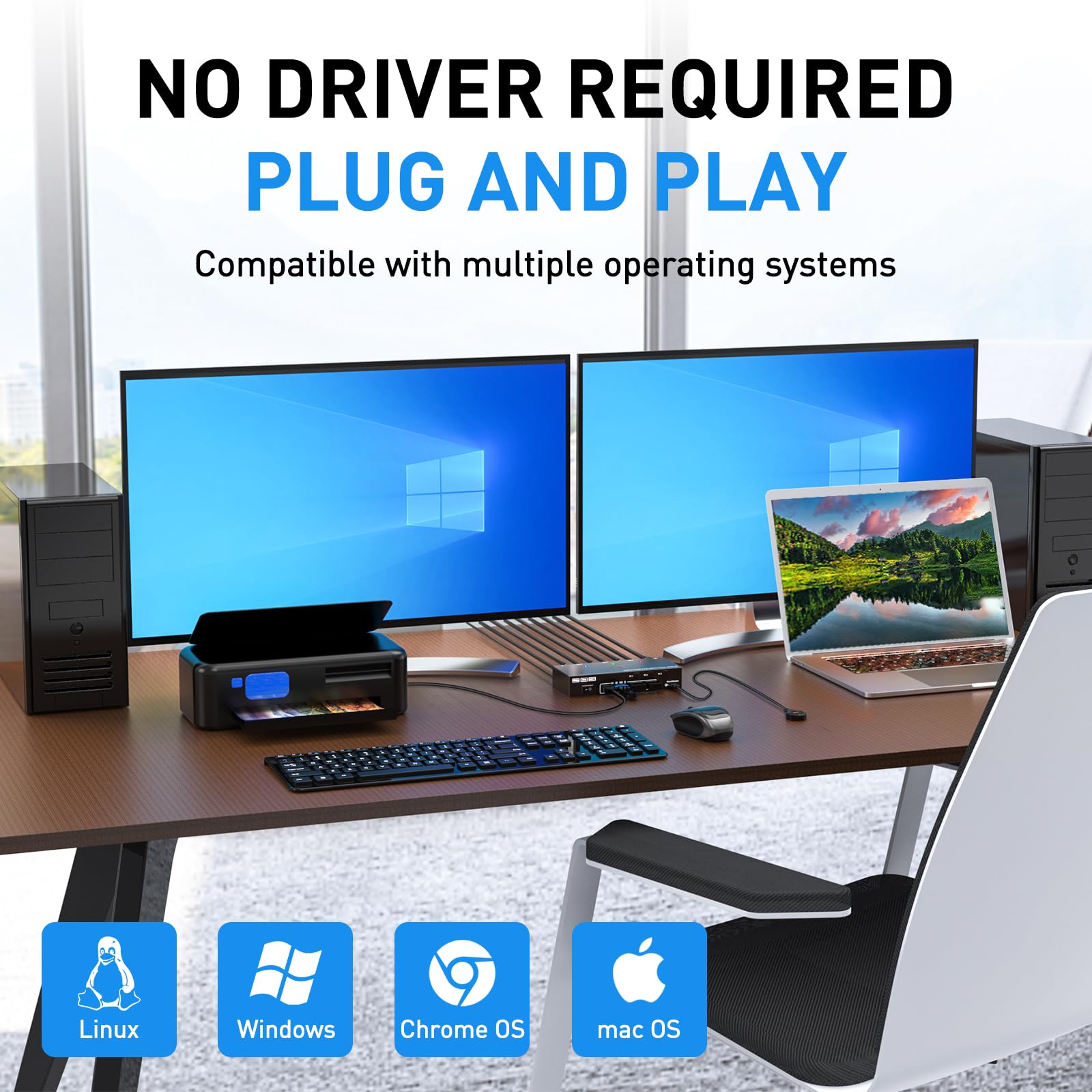 HDMI KVM Switch 3 PC 2 Monitore 4K@60Hz mit EDID Emulator, Dual Monitor KVM Switch 4 USB 3.0 Anschlüssen, inklusive Netzteil kabelgebundener Fernbedienung und Kabeln
