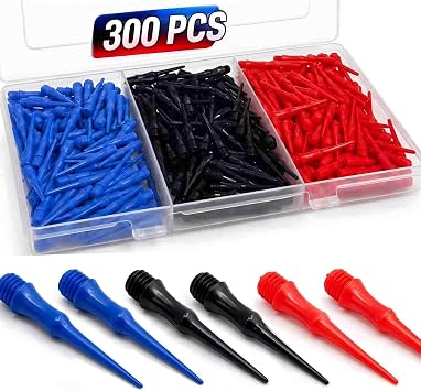 300 Pack 3-Color Plastic 2BA Soft Dart Tips, Tough Wear Resistant Tips