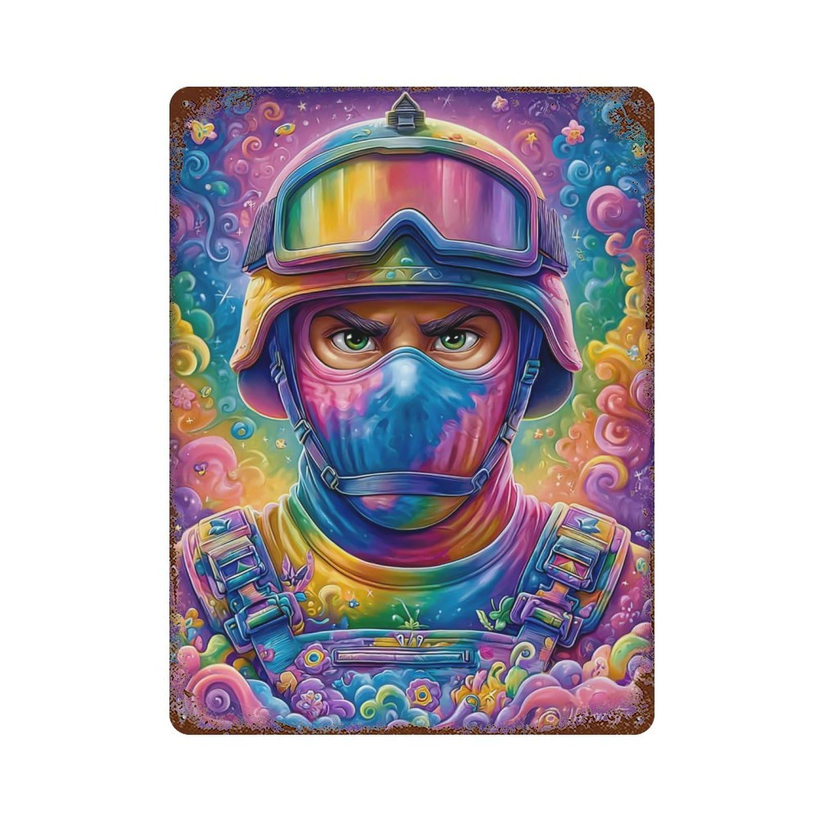 Colorful Soldier Artwork 15.7"x11.8" Rustic Tin Plaque, Retro Wall Decor for Garage, Bar And Workshop Decor