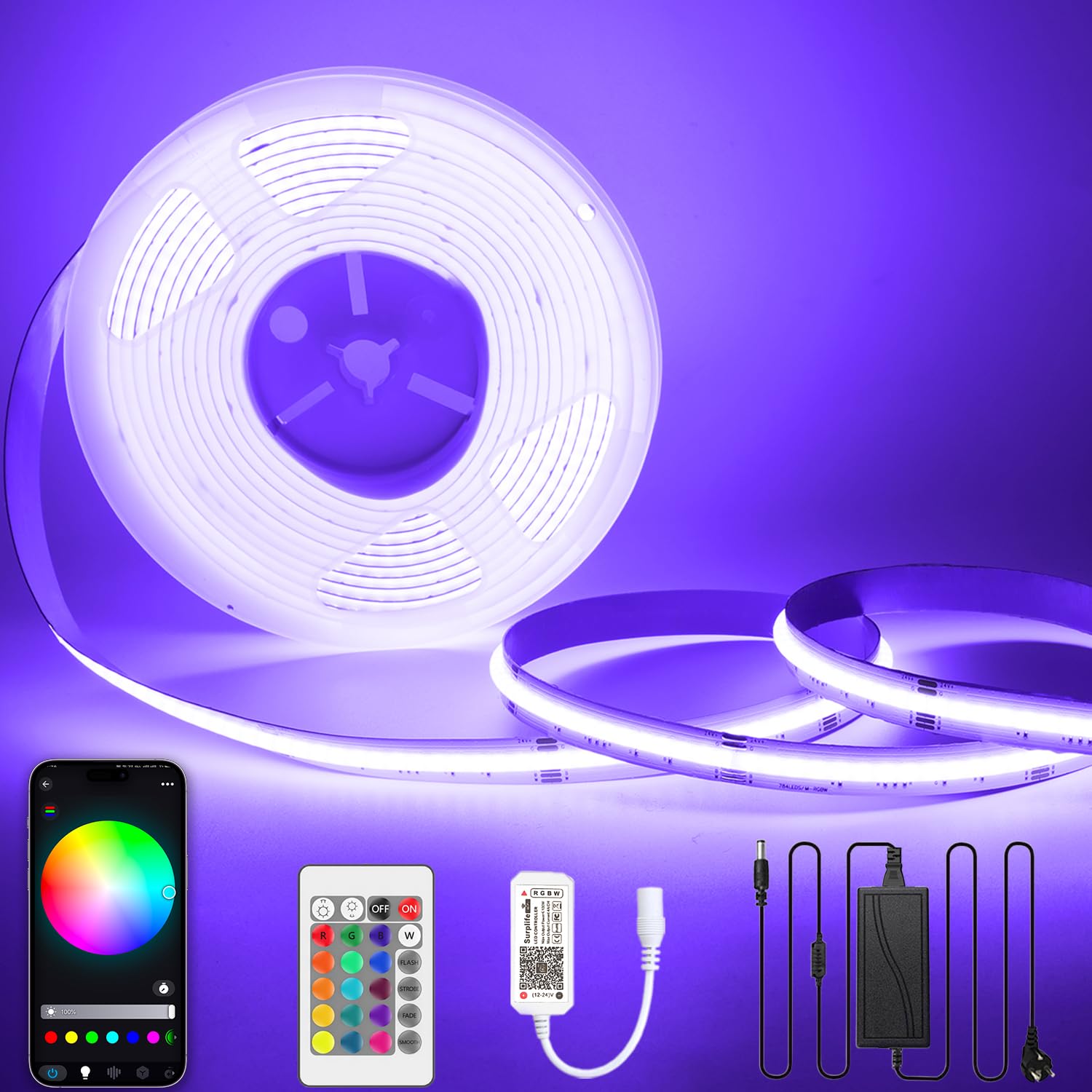 Striscia LED COB 480 LED flessibile ad alta densà 5mm 8mm Nastro luci FOB Nastro RA90 Natura calda Bianco freddo Dimmerabile DC12V 24V  39