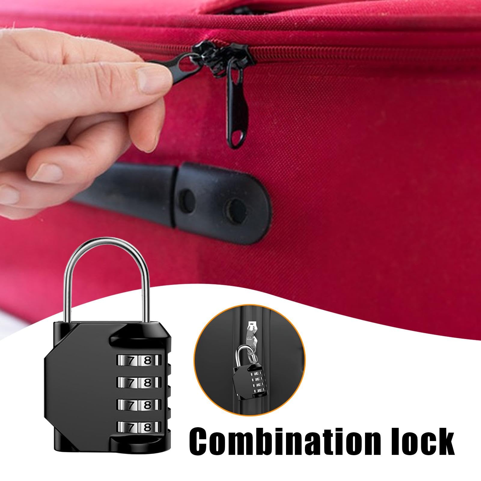 Combination Padlock - Outdoor Gate Combo Lock, Portable Travel Lock | Resettable 4 Digit Luggage Locks, High Security Small Combination Lock, Sturdy Small Padlock for School Gym Sports Locker