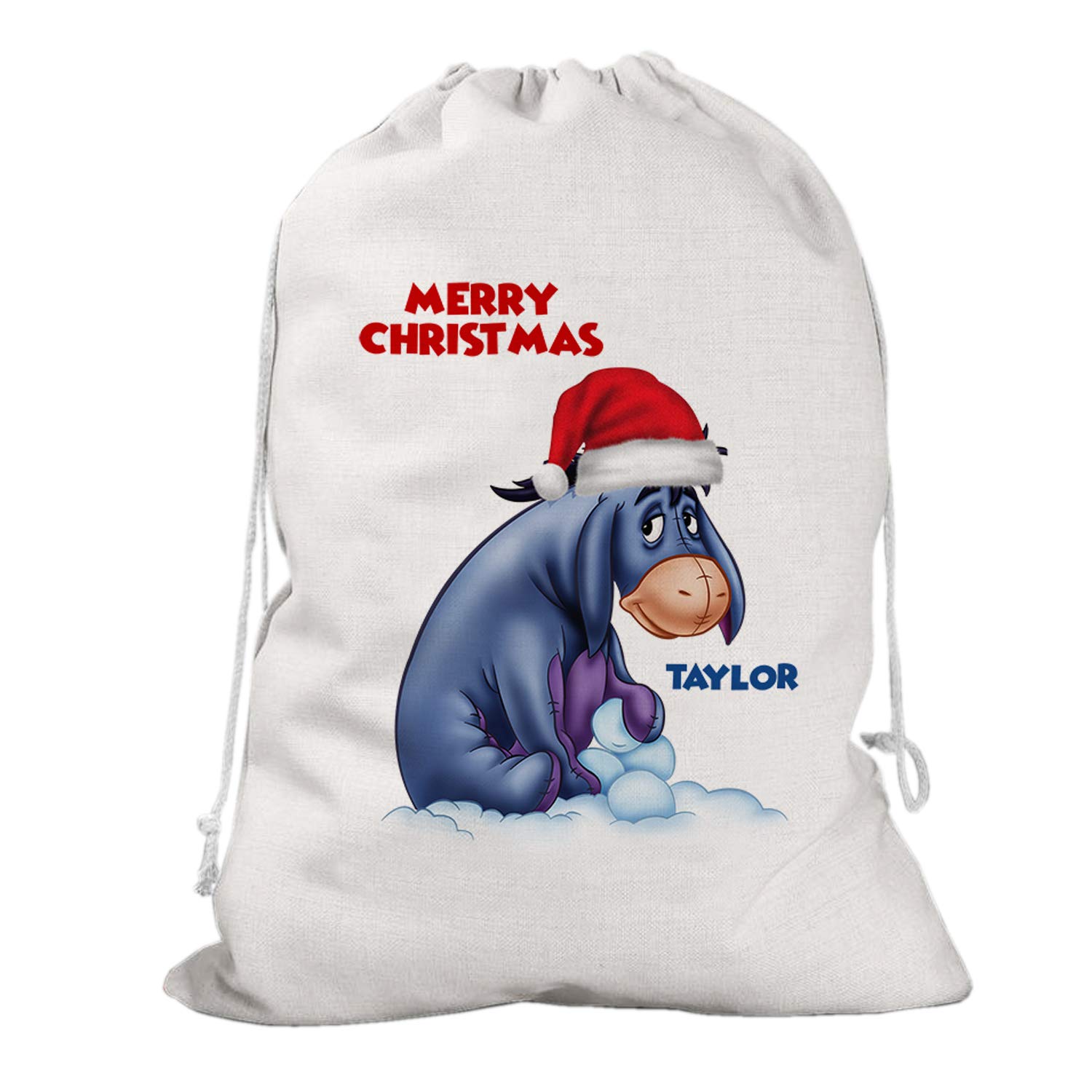 Giftme Personalised Funny Donkey On Cloud Merry Christmas Santa Sack With Drawstrings Present-Toy Bag, Stoking Filler Bag. Storage Bag.