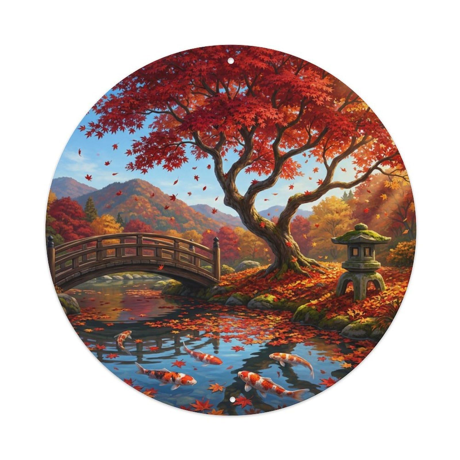 Galvaxio Style Japanese Koi Fish Crimson Leaves Autumn Peak Metal Tin Sign