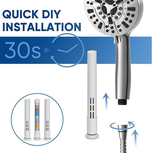 Miniatura 7 de Cabezal de ducha negro de alta presión y paquete de 6 filtros de repuesto