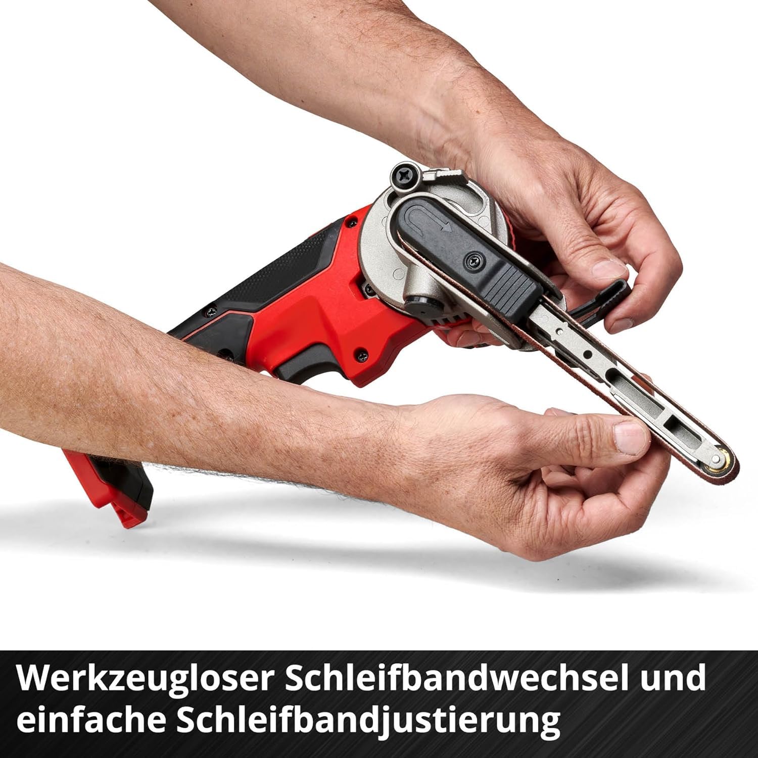 Einhell Akku-Bandfeile TE-BF 18 Li-Solo Power X-Change (18 V, Geschwindigkeit bis 1.700 m/min, 2x Schleifarme 9 mm und 13 mm, inkl. 12x Schleifbänder, ohne Akku)