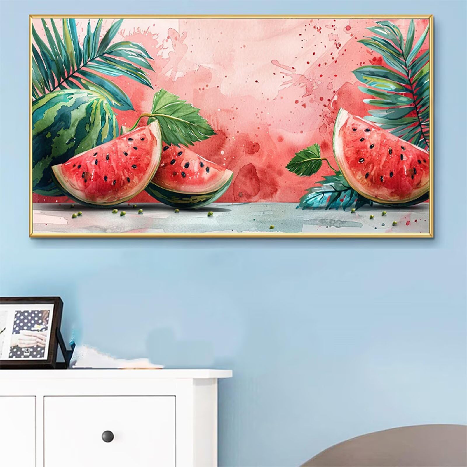 Malowanie numerami dla dorosłych arbuz numer lato DIY kolorowanie według numerów dla dorosłych 70 x 140 cm z pędzlami i akrylami, nieoprawiony, zestaw do ręcznego wykonania do dekoracji domu salonu
