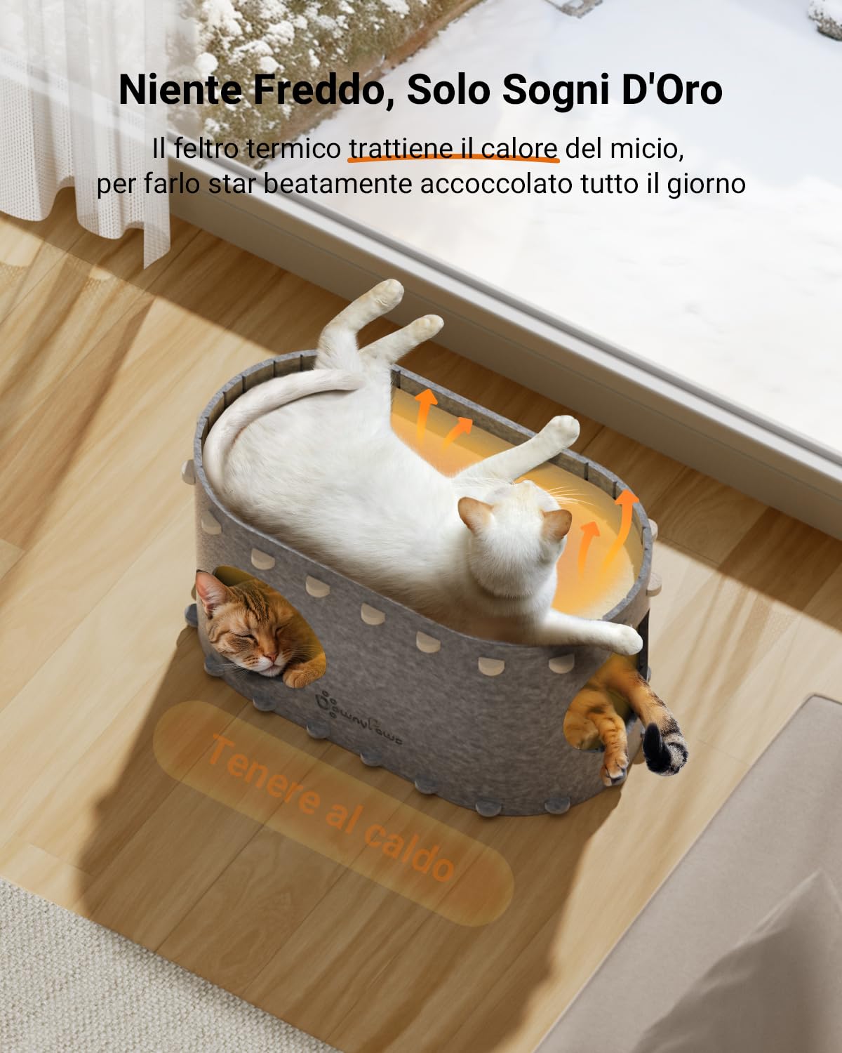 DownyPaws Cuccia Gatto in Feltro, Cuccia Gatto Interno con Doppio Foro che Combina Riposo e Gioco, Cucce per Gatti 58 x 33 x 30 cm Protezione per le Unghie, Facile da Montare e Pulire, Grigio