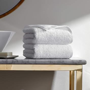 Simple Border BathTowel Set of 2 - Luxury All-White Bath Linens/Includes 2 Bath Towels 27" x 54" / 100% Cotton