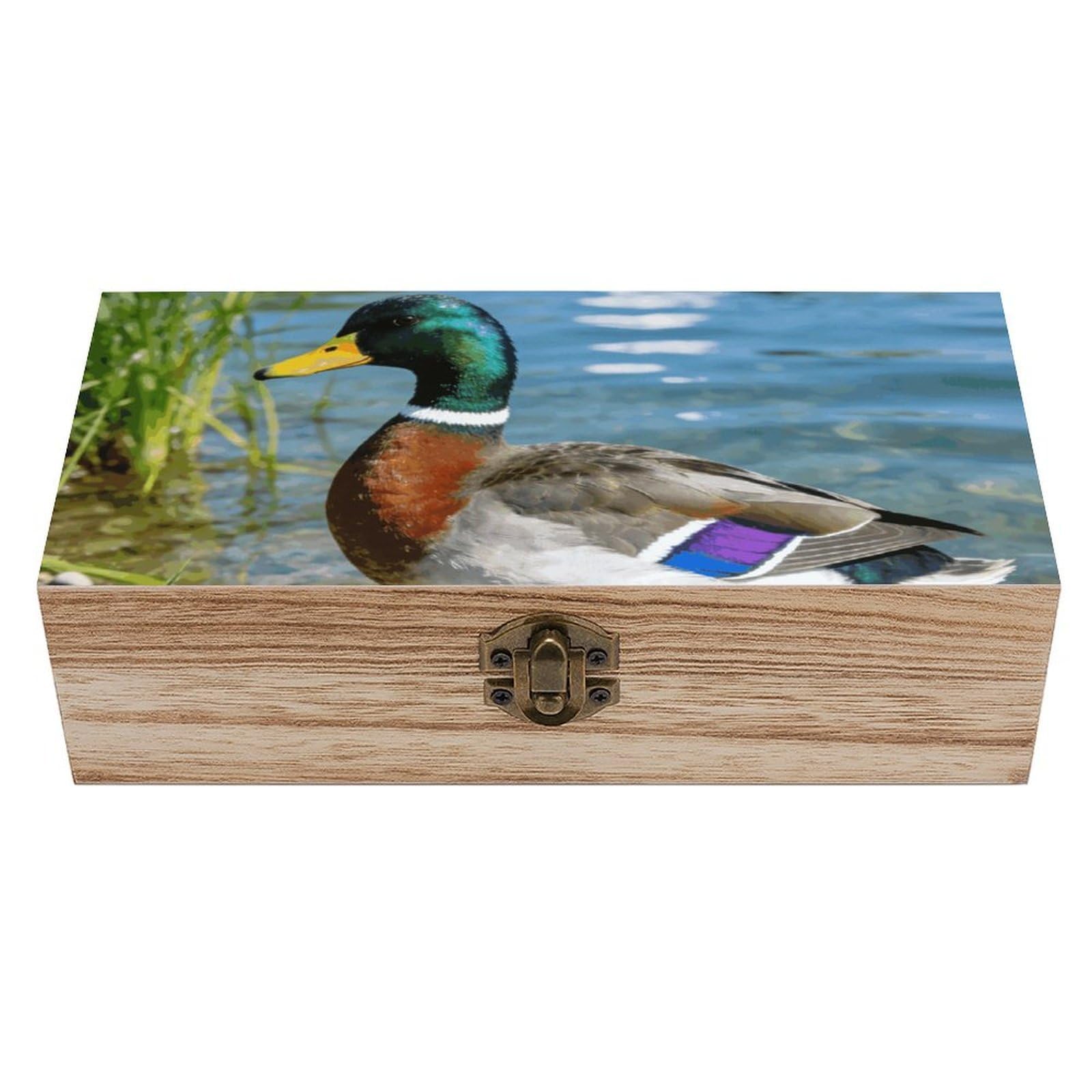 LZQPOEAS Mallard Duck Wooden Storage Box Small Decorative Box with Hinged Lid Handmade Elegant Keepsake Storage Box for Jewelry, Photos, Trinkets, Letter Gifts, Small Heirlooms