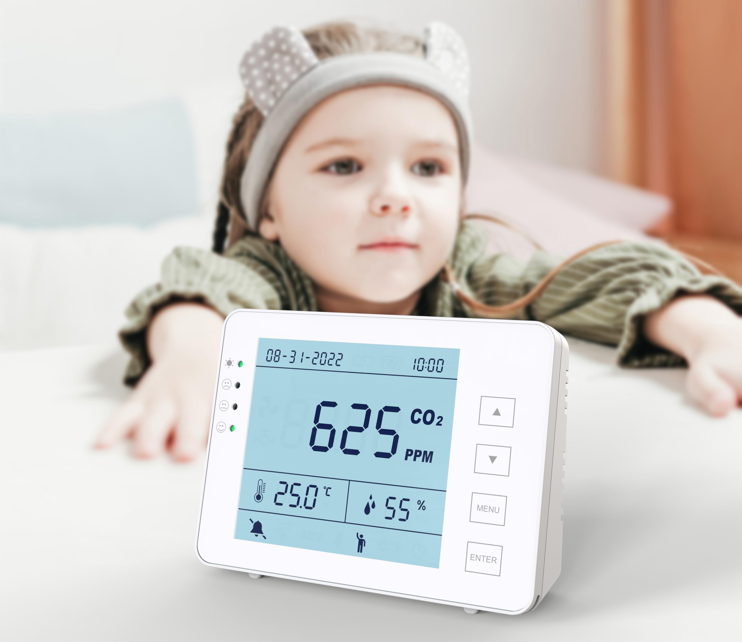 Detector 3 en 1 – Medidor CO2 Temperatura Humedad RH | Batería 10h | SA1300P | Sensor NDIR | Registrador de datos con alarma | para casa y ambientes interiores | Registrador de datos | Dióxido de