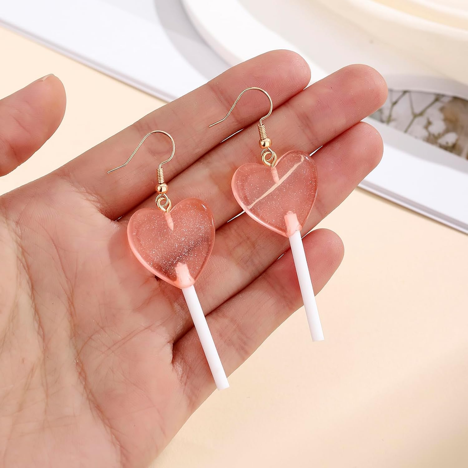 Pink Heart Lollipop Dangle Hook Earrings for Women, Hypoallergenic Lightweight Acrylic Sweetheart Drop Earrings, Minimalist Everyday Jewelry, Gift for Valentines Day Christmas Mothers Day - Image 7