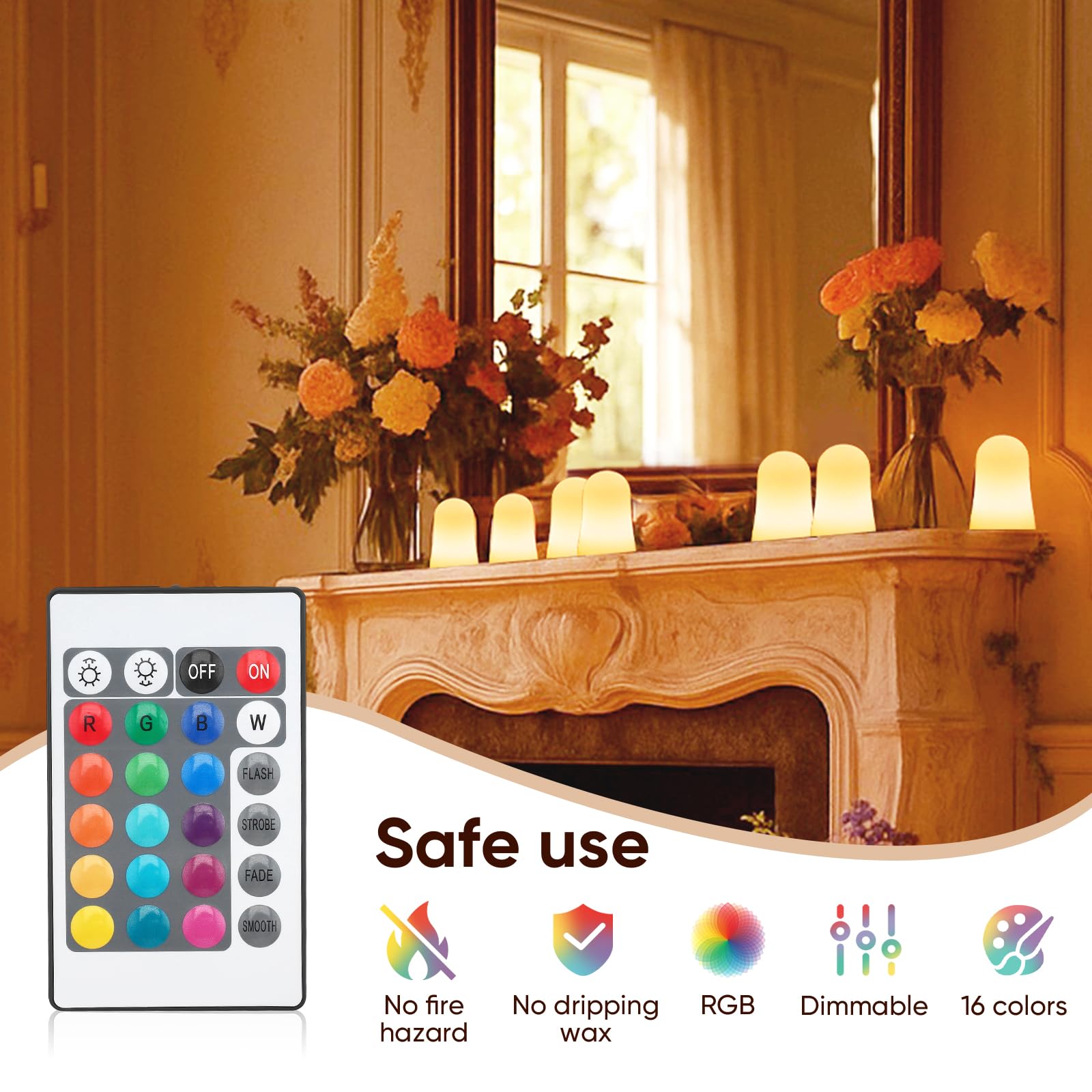 12er Set LED Teelichter Wiederaufladbar mit Ladestation - RGB Flackernde Elektrische Kerzen mit Fernbedienung, Extrem Lange Betrieb - Für Weihnachtsdeko, Tischdeko, Party, Wohnzimmer