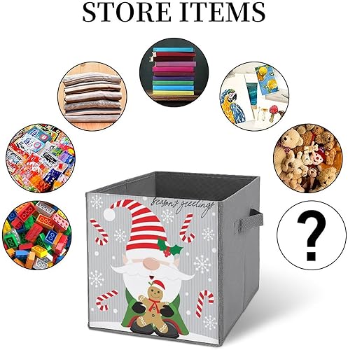 Miniatura 6 de Cute Christmas Gnome Storage Cubes, Gingerbread Man Candy 11 Inch Fabric Bins with Double Handles,Closet Organizers for Shelves,Foldable,for