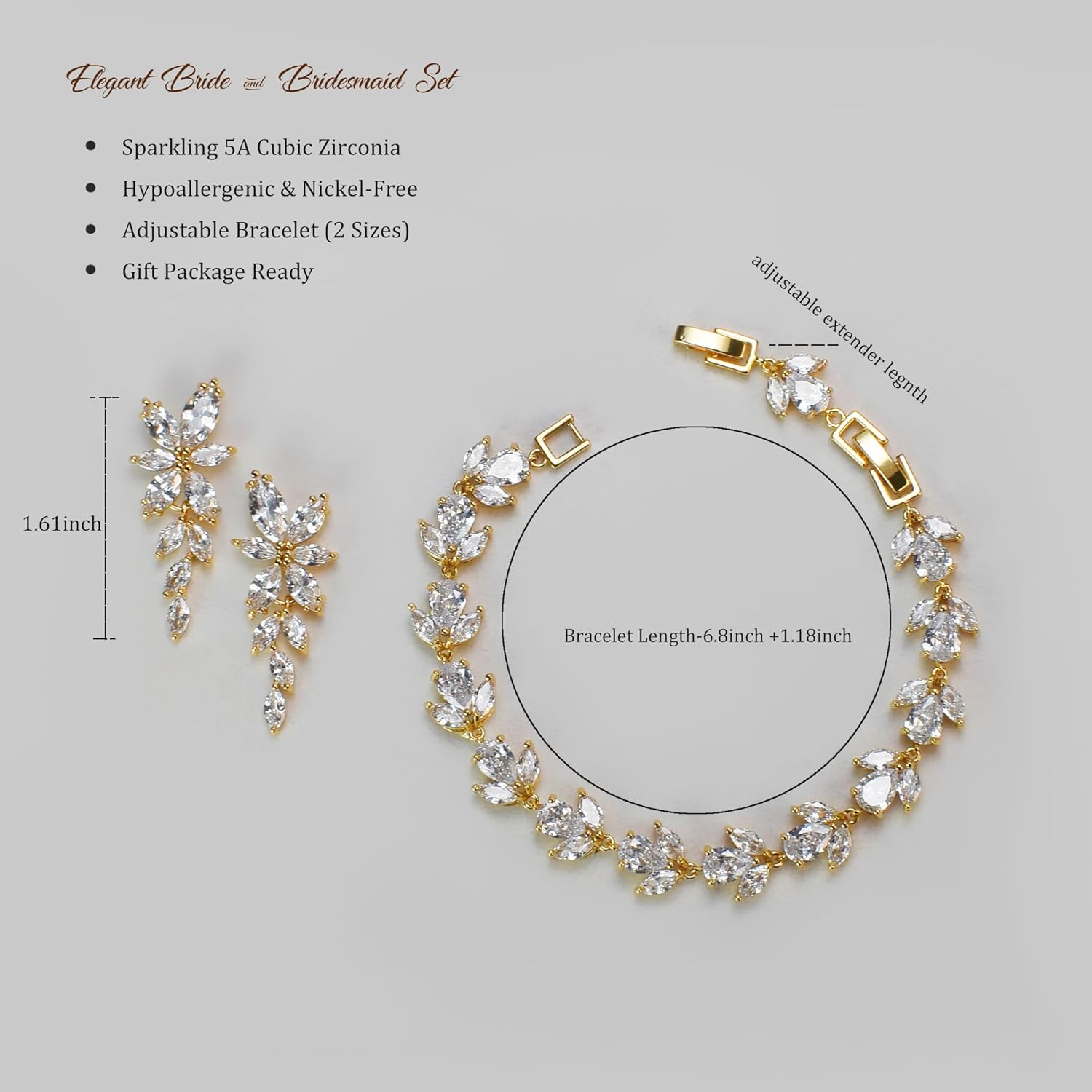 UDYLGOON Elegant Bride Bridesmaid Wedding Prom Jewelry Set, Cubic Zirconia Dangle Earrings Tennis Bracelet Set for Women - Image 5